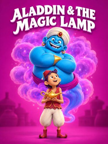 Animated Aladdin and the magic lamp bedtime story children's book cover