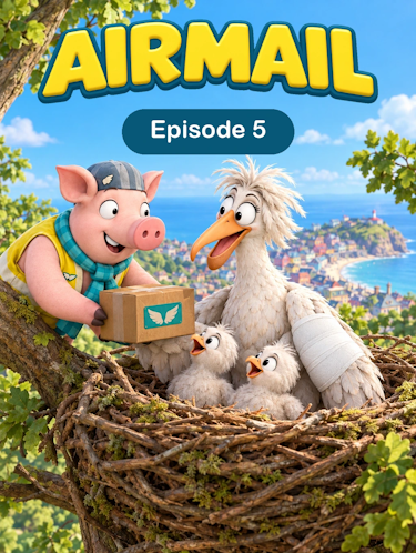 Airmail Episode 5 Wish Upon A Starling Animated Cover. Solly is sat in a puddle of brown liquid and covered head to toe.